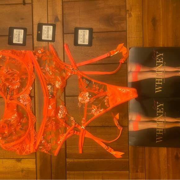 Honey Birdette Other - Honey Birdette Vibrant Orange Floral Lace Bra Set, Limited Edition, Pre-Playboy